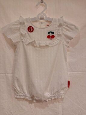 Cherry baby girl bodysuit & bonnet, summer, 18M (Korean size 90), White (BEBE DE